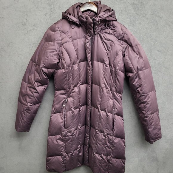 Eddie Bauer Purple Goose Down Puffer Long Coat EB550 Fill Power Size Small Hood - Picture 1 of 10